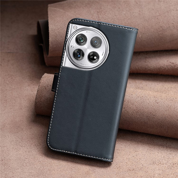 BINFEN COLOR BF17 For OnePlus 12 5G Leather Wallet Case Imprint Full Protection Cover Stand - Black
