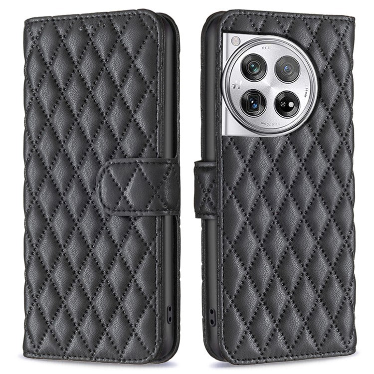 BINFEN COLOR BF Style-14 For OnePlus 12 5G Case Stand PU Leather Wallet Flip Cover Protector - Black