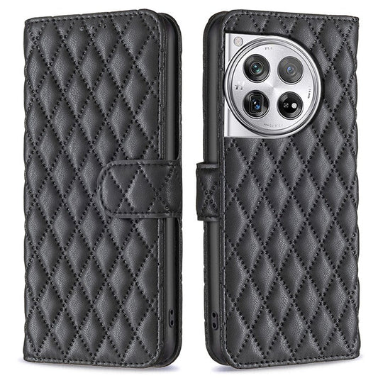 BINFEN COLOR BF Style-14 For OnePlus 12 5G Case Stand PU Leather Wallet Flip Cover Protector - Black
