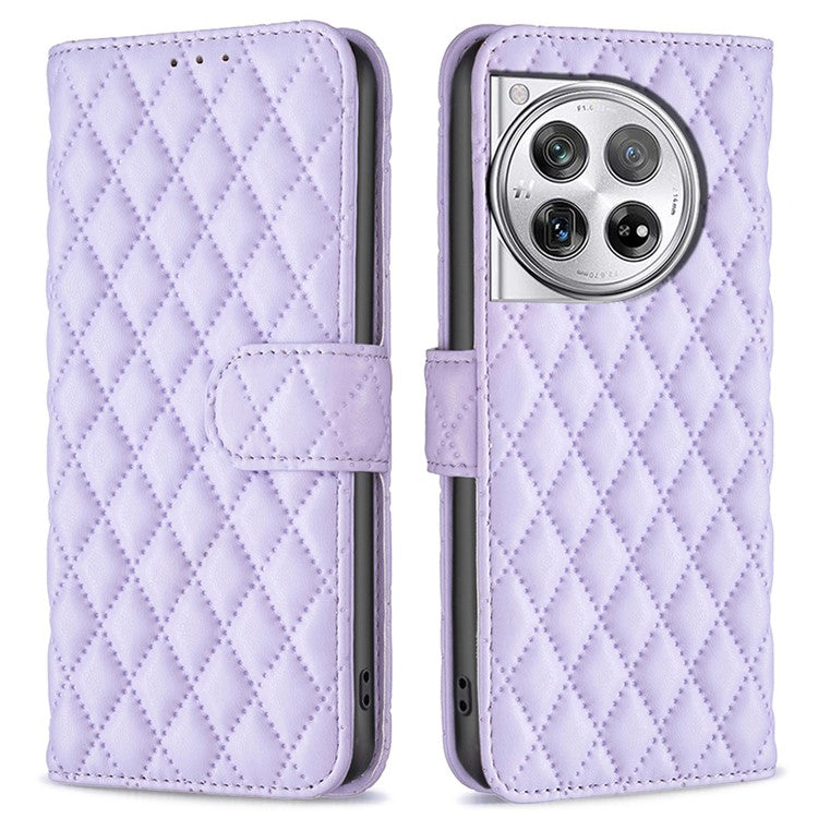 BINFEN COLOR BF Style-14 For OnePlus 12 5G Case Stand PU Leather Wallet Flip Cover Protector - Purple