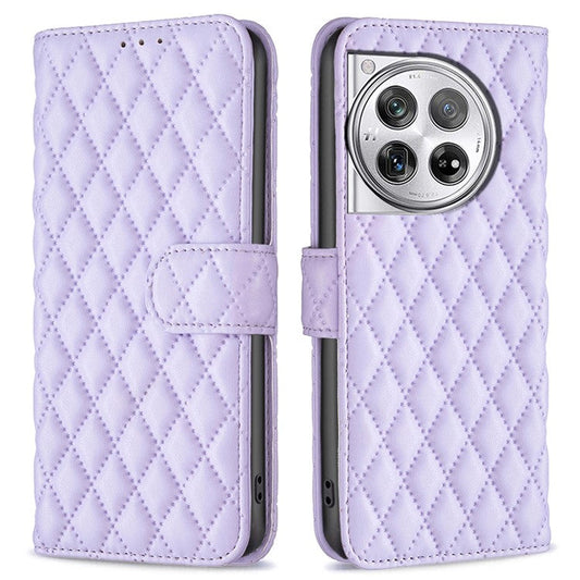 BINFEN COLOR BF Style-14 For OnePlus 12 5G Case Stand PU Leather Wallet Flip Cover Protector - Purple
