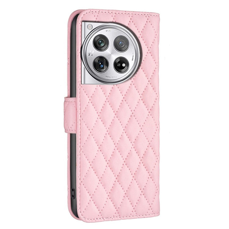 BINFEN COLOR BF Style-14 For OnePlus 12 5G Case Stand PU Leather Wallet Flip Cover Protector - Pink