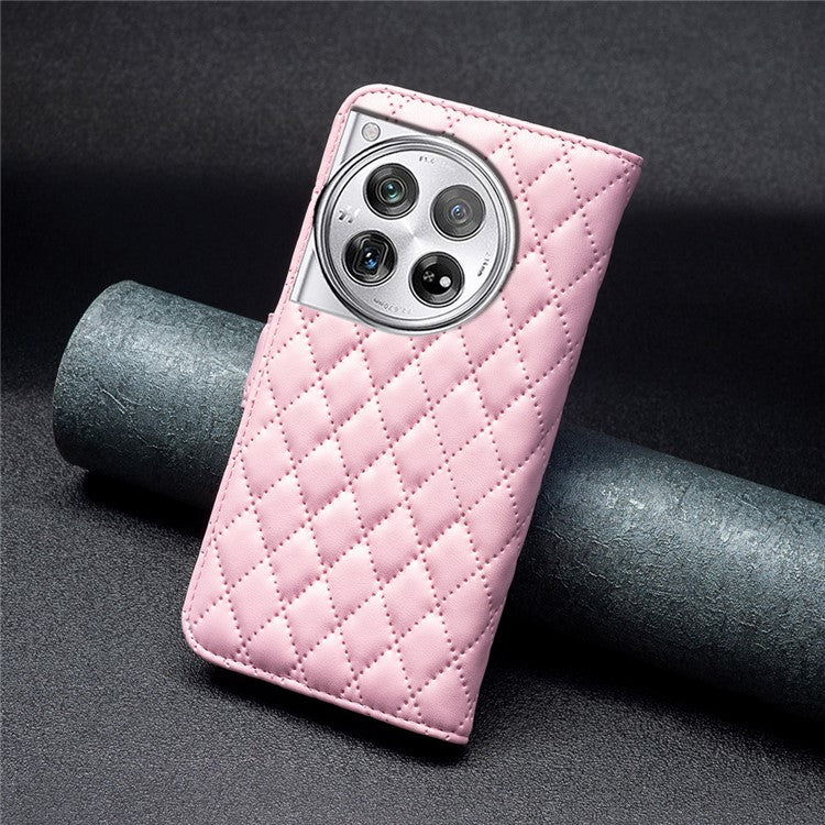 BINFEN COLOR BF Style-14 For OnePlus 12 5G Case Stand PU Leather Wallet Flip Cover Protector - Pink