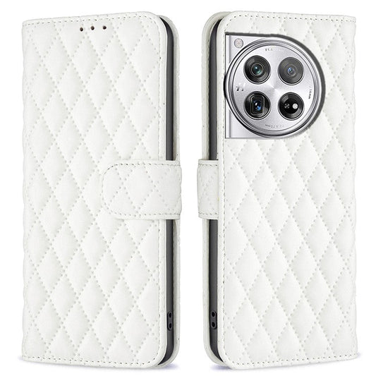 BINFEN COLOR BF Style-14 For OnePlus 12 5G Case Stand PU Leather Wallet Flip Cover Protector - White