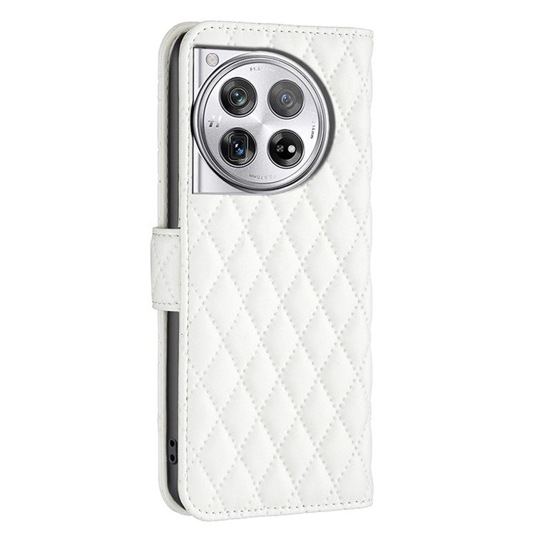 BINFEN COLOR BF Style-14 For OnePlus 12 5G Case Stand PU Leather Wallet Flip Cover Protector - White