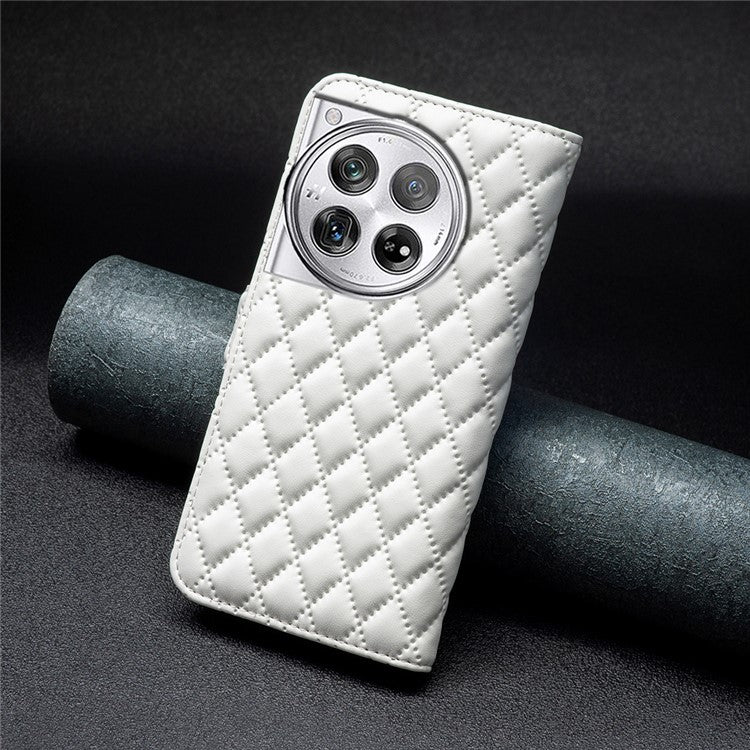 BINFEN COLOR BF Style-14 For OnePlus 12 5G Case Stand PU Leather Wallet Flip Cover Protector - White