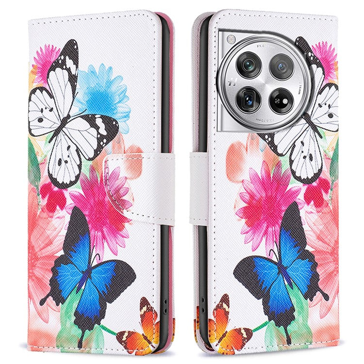 For OnePlus 12 5G Wallet Case Stand Pattern Printing PU Leather Phone Cover Protector - Two Butterflies