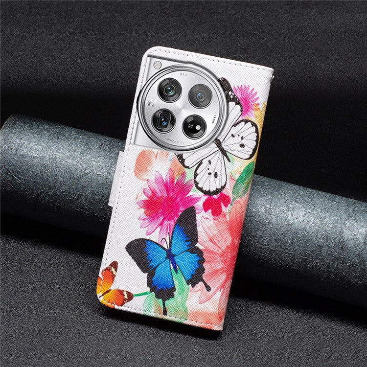 For OnePlus 12 5G Wallet Case Stand Pattern Printing PU Leather Phone Cover Protector - Two Butterflies