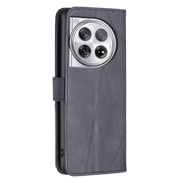 BINFEN COLOR BF05 For OnePlus 12 5G Case Stand Wallet Imprinted Line PU Leather Cover - Black