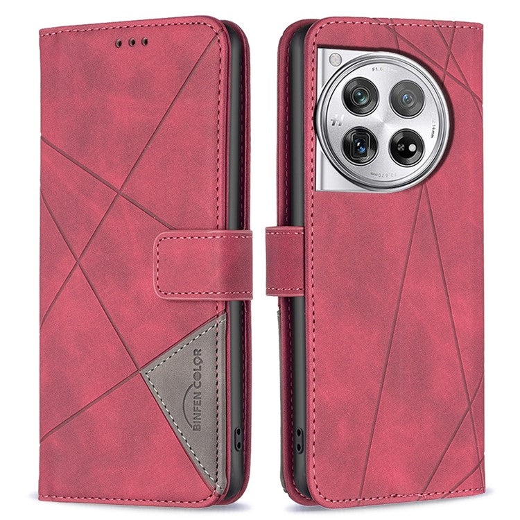 BINFEN COLOR BF05 For OnePlus 12 5G Case Stand Wallet Imprinted Line PU Leather Cover - Red