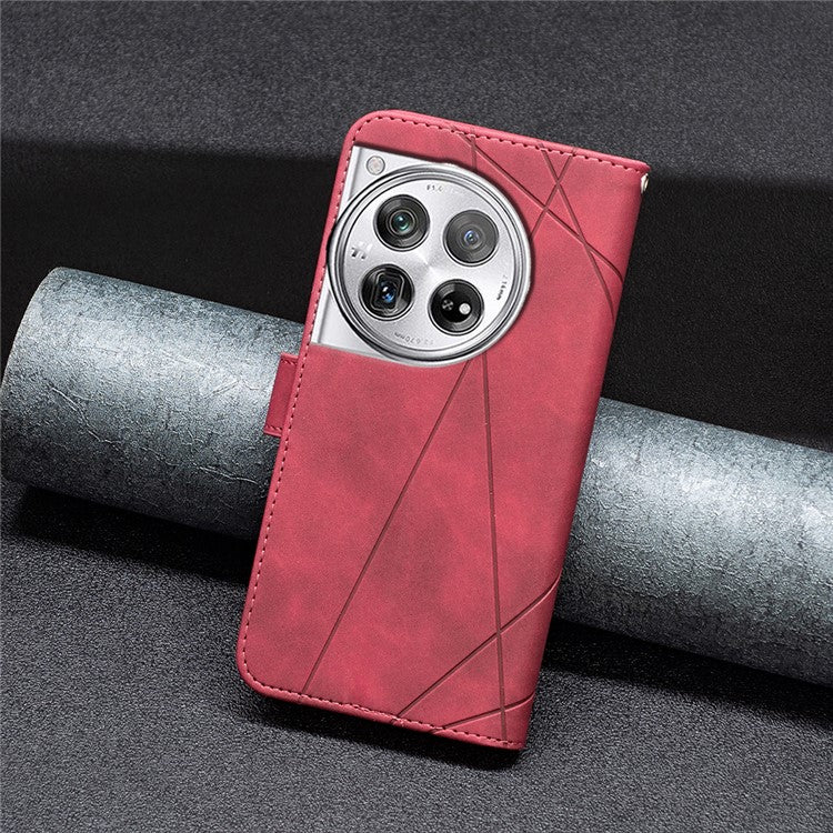 BINFEN COLOR BF05 For OnePlus 12 5G Case Stand Wallet Imprinted Line PU Leather Cover - Red