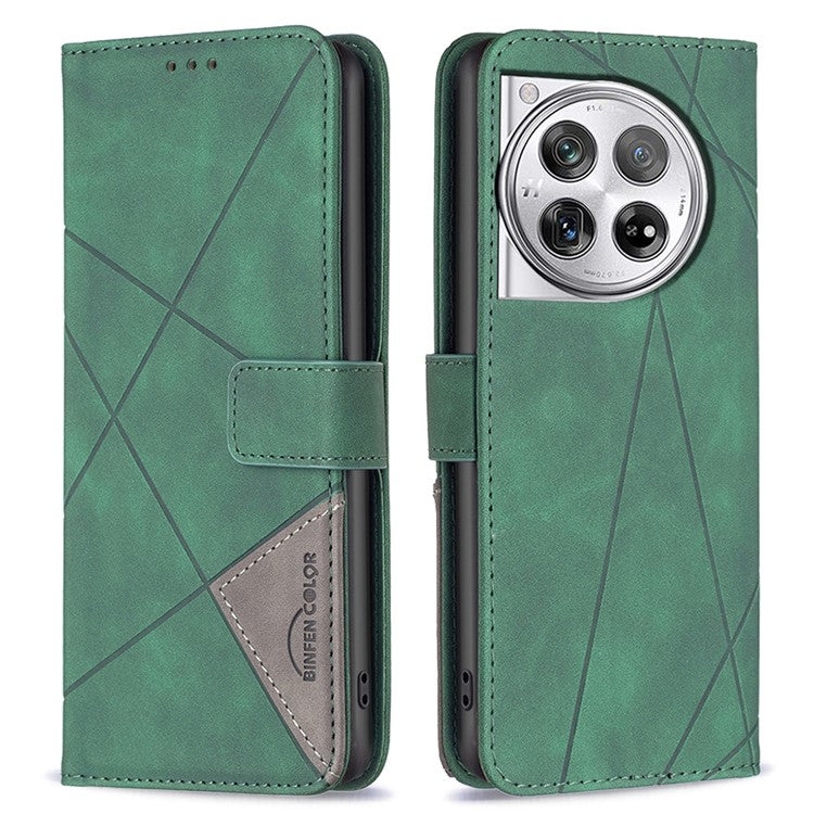 BINFEN COLOR BF05 For OnePlus 12 5G Case Stand Wallet Imprinted Line PU Leather Cover - Green