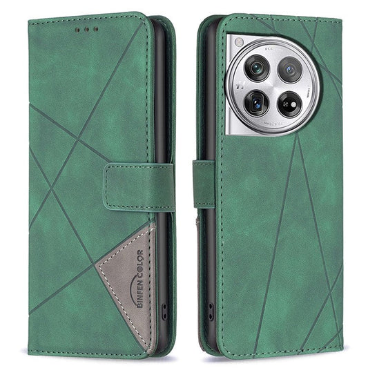 BINFEN COLOR BF05 For OnePlus 12 5G Case Stand Wallet Imprinted Line PU Leather Cover - Green