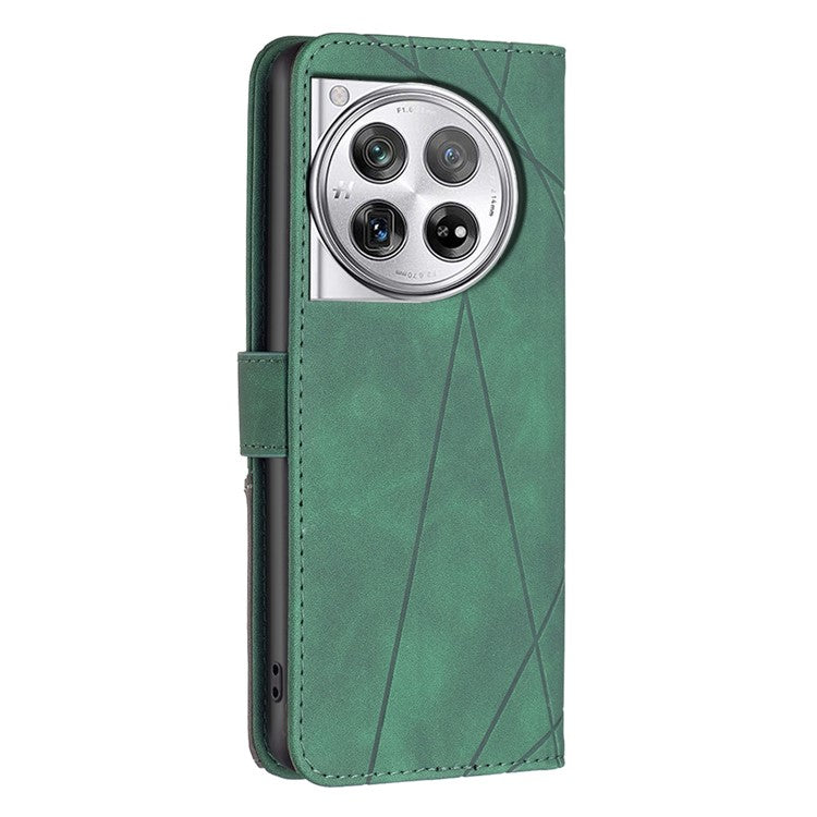 BINFEN COLOR BF05 For OnePlus 12 5G Case Stand Wallet Imprinted Line PU Leather Cover - Green