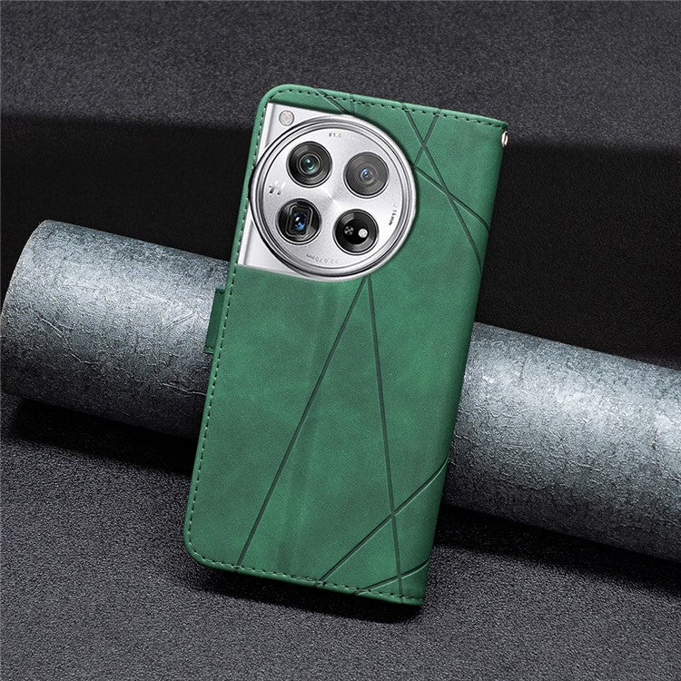 BINFEN COLOR BF05 For OnePlus 12 5G Case Stand Wallet Imprinted Line PU Leather Cover - Green