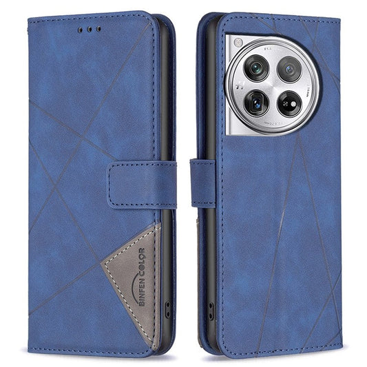 BINFEN COLOR BF05 For OnePlus 12 5G Case Stand Wallet Imprinted Line PU Leather Cover - Blue