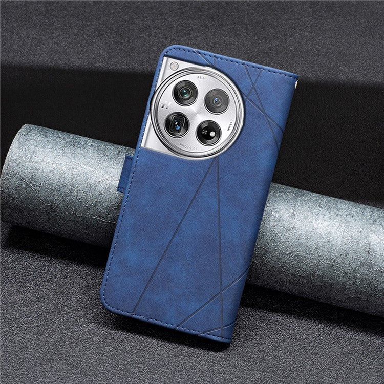 BINFEN COLOR BF05 For OnePlus 12 5G Case Stand Wallet Imprinted Line PU Leather Cover - Blue