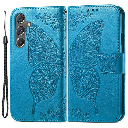 For Samsung Galaxy A15 5G Wallet Case PU Leather Wrist Strap Card Slots Cover - Blue