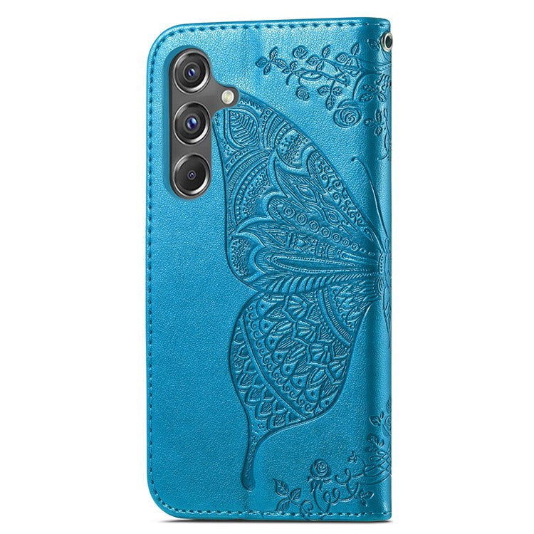 For Samsung Galaxy A15 5G Wallet Case PU Leather Wrist Strap Card Slots Cover - Blue