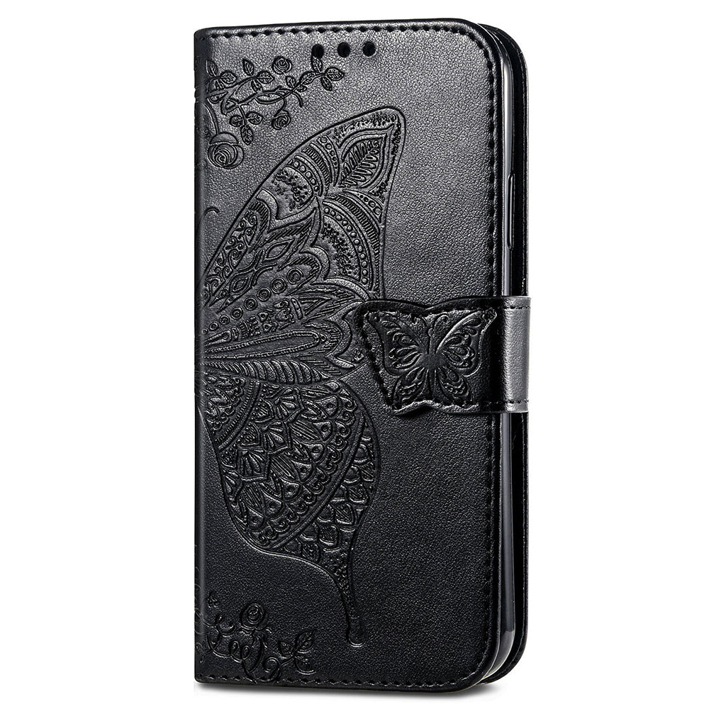 For Samsung Galaxy S24 Ultra Flip Folio Cover with Butterfly Pattern Leather Stand Phone Case - Black