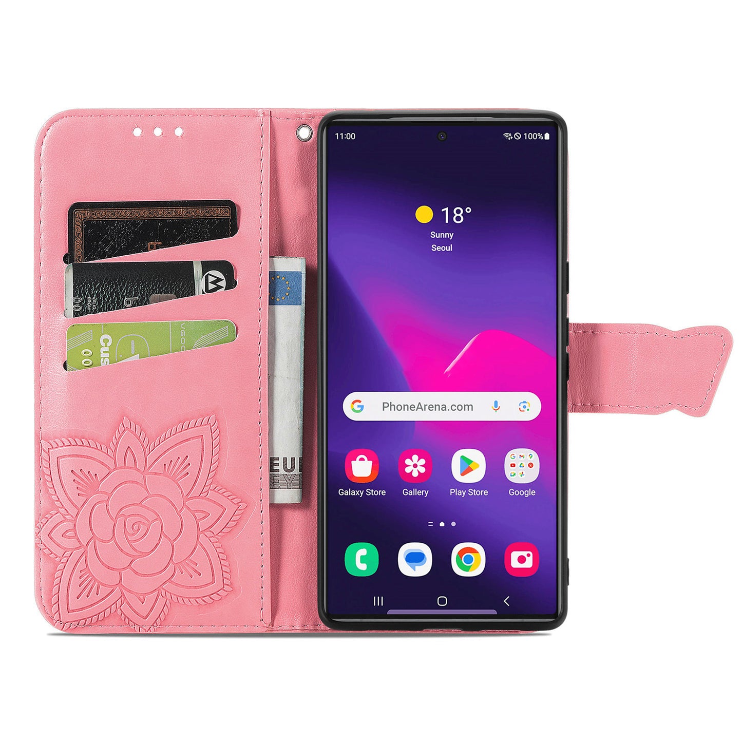 For Samsung Galaxy S24 Ultra Flip Folio Cover with Butterfly Pattern Leather Stand Phone Case - Pink