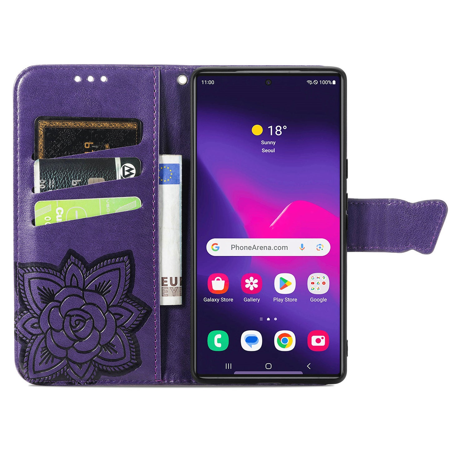 For Samsung Galaxy S24 Ultra Flip Folio Cover with Butterfly Pattern Leather Stand Phone Case - Dark Purple