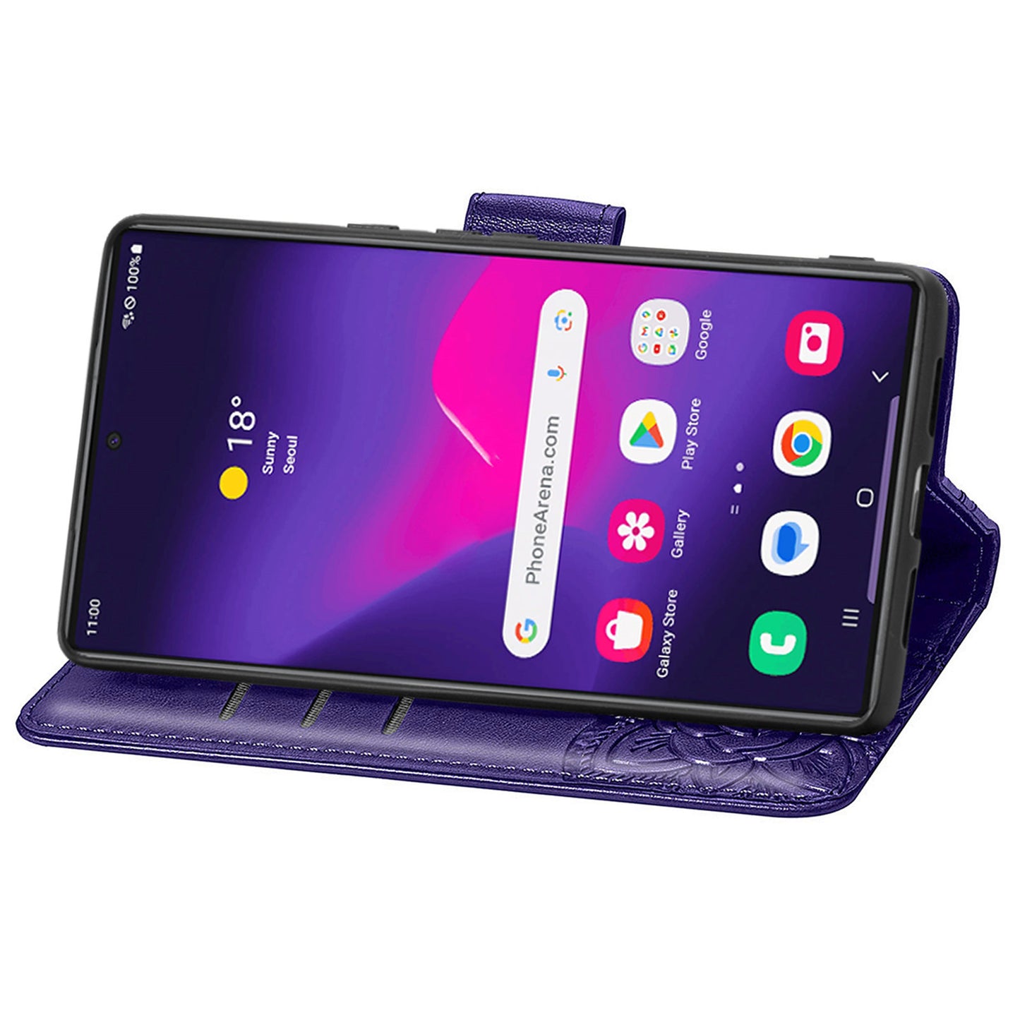 For Samsung Galaxy S24 Ultra Flip Folio Cover with Butterfly Pattern Leather Stand Phone Case - Dark Purple
