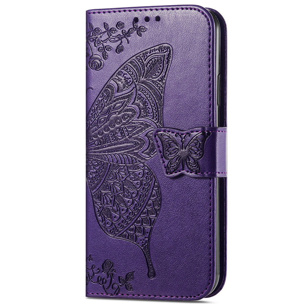 For Samsung Galaxy S24 Ultra Flip Folio Cover with Butterfly Pattern Leather Stand Phone Case - Dark Purple