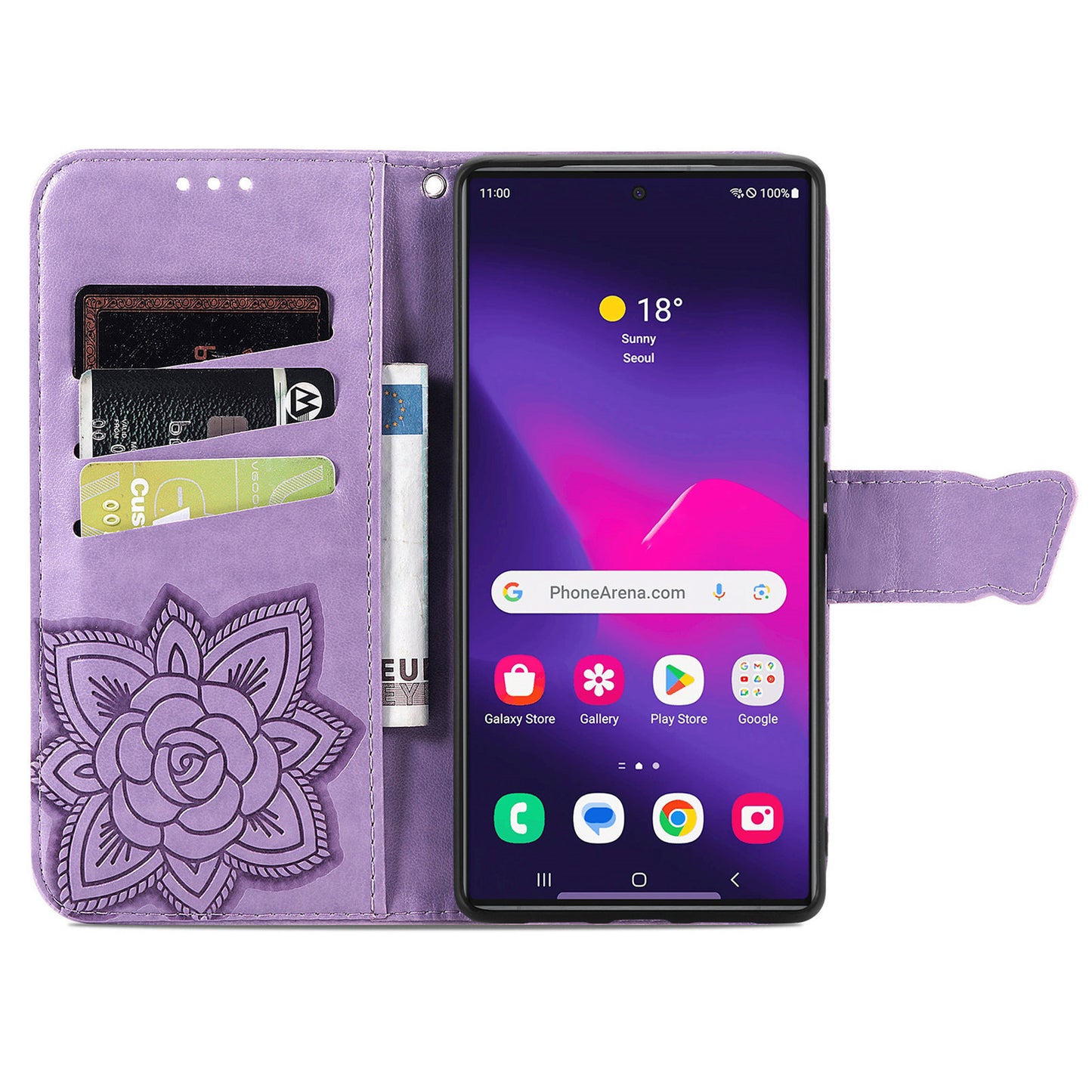 For Samsung Galaxy S24 Ultra Flip Folio Cover with Butterfly Pattern Leather Stand Phone Case - Light Purple