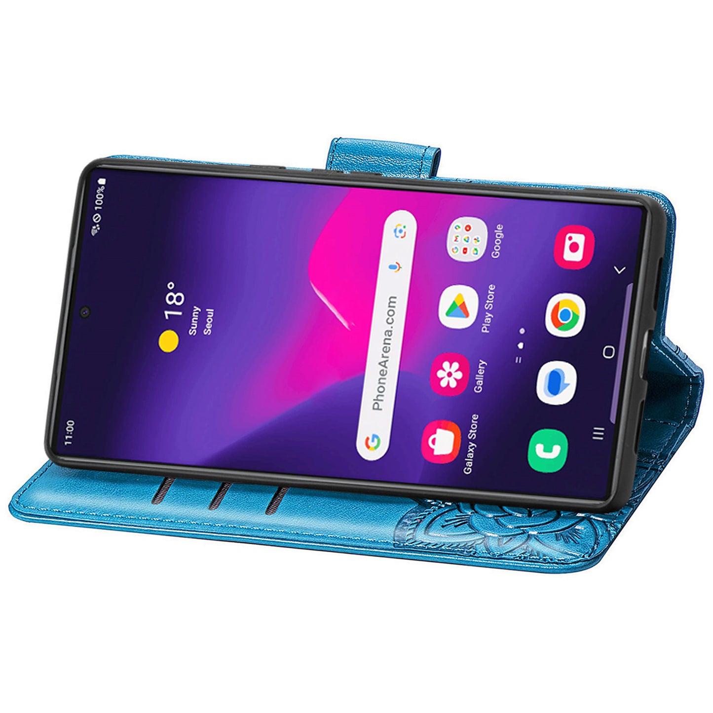 For Samsung Galaxy S24 Ultra Flip Folio Cover with Butterfly Pattern Leather Stand Phone Case - Blue