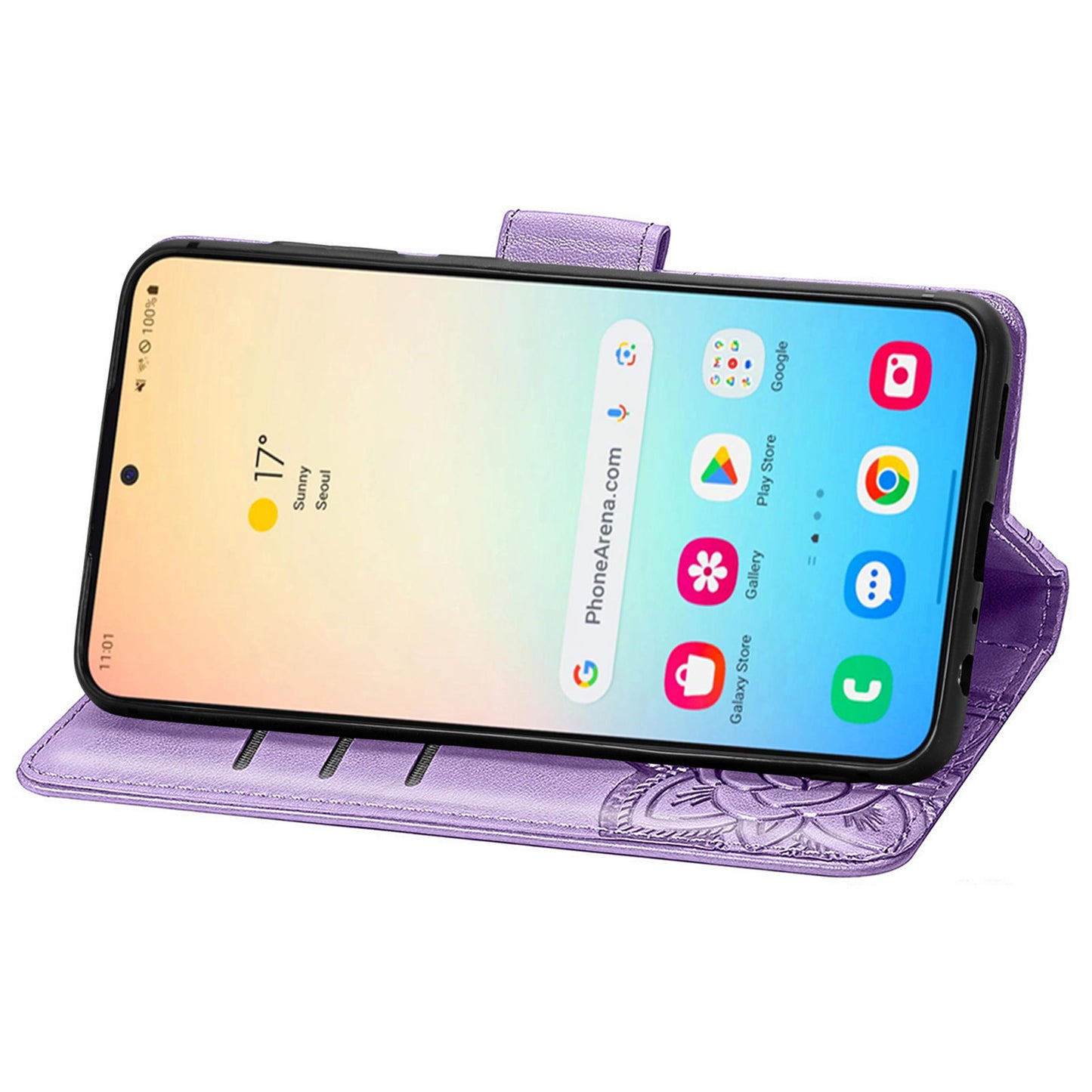 Wallet Case for Samsung Galaxy S24+ Butterfly Imprinted Leather Folio Phone Cover Stand - Light Purple
