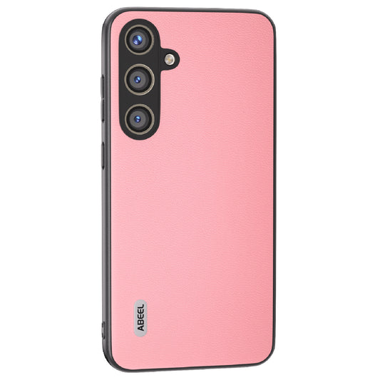 ABEEL For Samsung Galaxy S24 Case Scratch-proof Genuine Cow Leather + Hard PC Shell - Pink