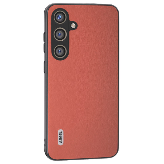 ABEEL For Samsung Galaxy S24 Case Scratch-proof Genuine Cow Leather + Hard PC Shell - Red