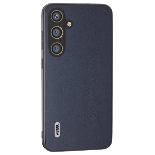 ABEEL For Samsung Galaxy S24 Case Scratch-proof Genuine Cow Leather + Hard PC Shell - Blue