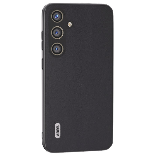 ABEEL For Samsung Galaxy S24+ Cell Phone Case Anti-fall Genuine Cow Leather + Hard PC Back Cover - Black