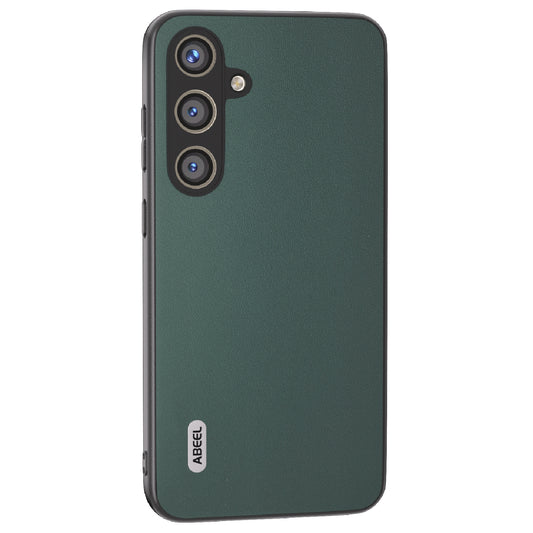 ABEEL For Samsung Galaxy S24+ Cell Phone Case Anti-fall Genuine Cow Leather + Hard PC Back Cover - Green