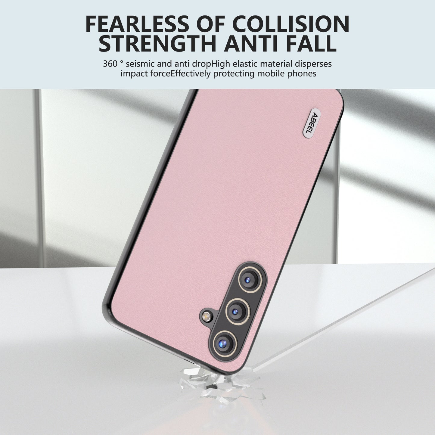 ABEEL For Samsung Galaxy S24+ Case Scratch-proof PU Leather+PC Phone Back Protector - Pink