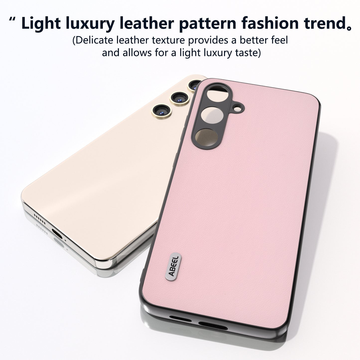 ABEEL For Samsung Galaxy S24+ Case Scratch-proof PU Leather+PC Phone Back Protector - Pink