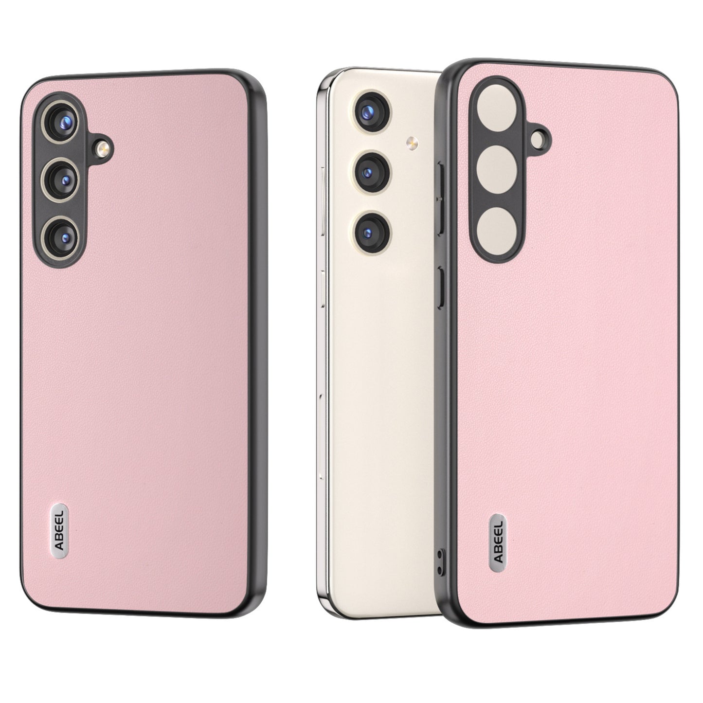 ABEEL For Samsung Galaxy S24+ Case Scratch-proof PU Leather+PC Phone Back Protector - Pink