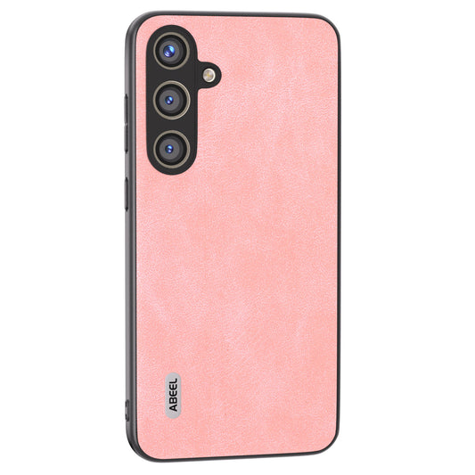 ABEEL For Samsung Galaxy S24 Case Scratch-proof PU Leather Coated PC Phone Back Cover - Pink