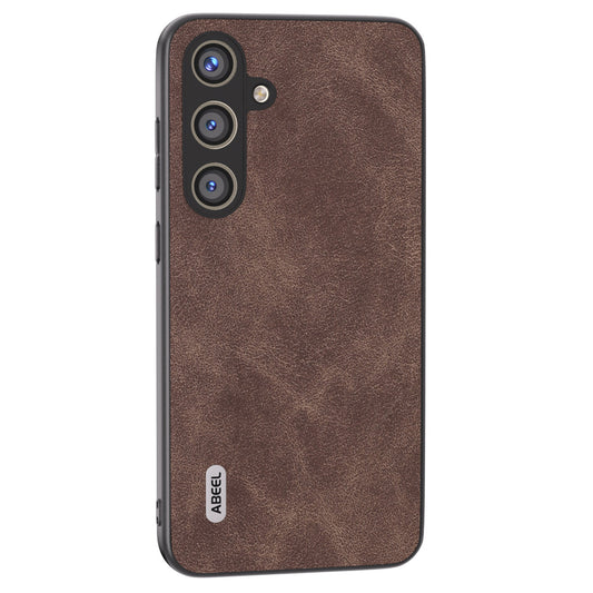 ABEEL For Samsung Galaxy S24+ Cell Phone Case PU Leather Coated PC Drop-resistant Protective Shell - Coffee