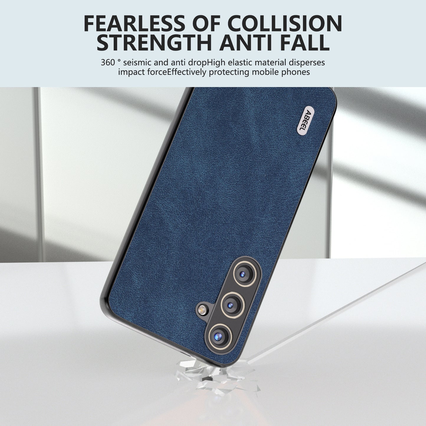 ABEEL For Samsung Galaxy S24+ Cell Phone Case PU Leather Coated PC Drop-resistant Protective Shell - Blue