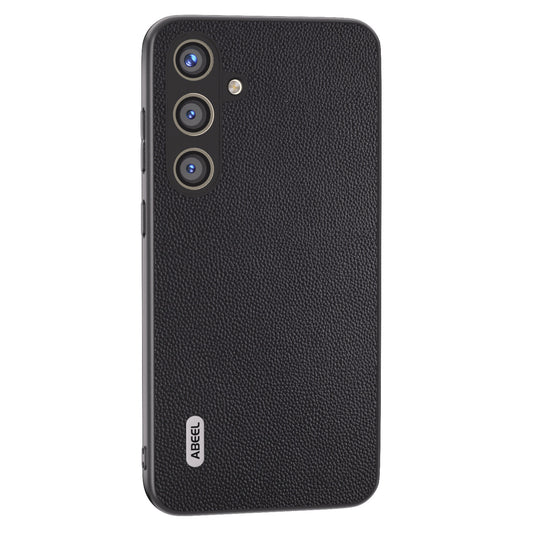 ABEEL For Samsung Galaxy S24 Case Genuine Cow Leather+PC Scratch-resistant Phone Protector - Black
