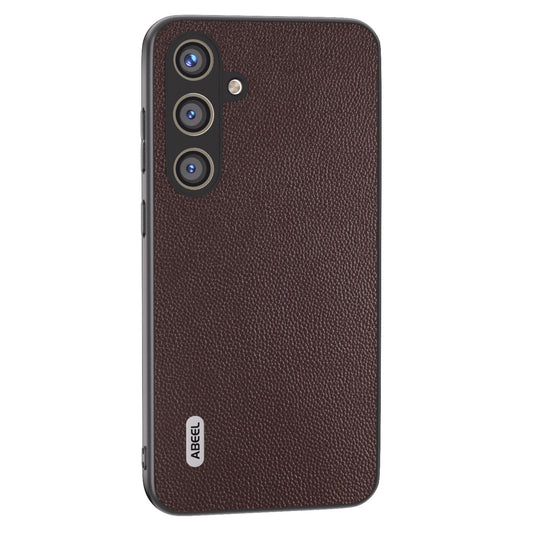ABEEL For Samsung Galaxy S24 Case Genuine Cow Leather+PC Scratch-resistant Phone Protector - Coffee
