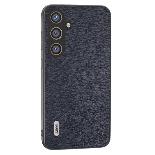 ABEEL For Samsung Galaxy S24 Case Genuine Cow Leather+PC Scratch-resistant Phone Protector - Blue