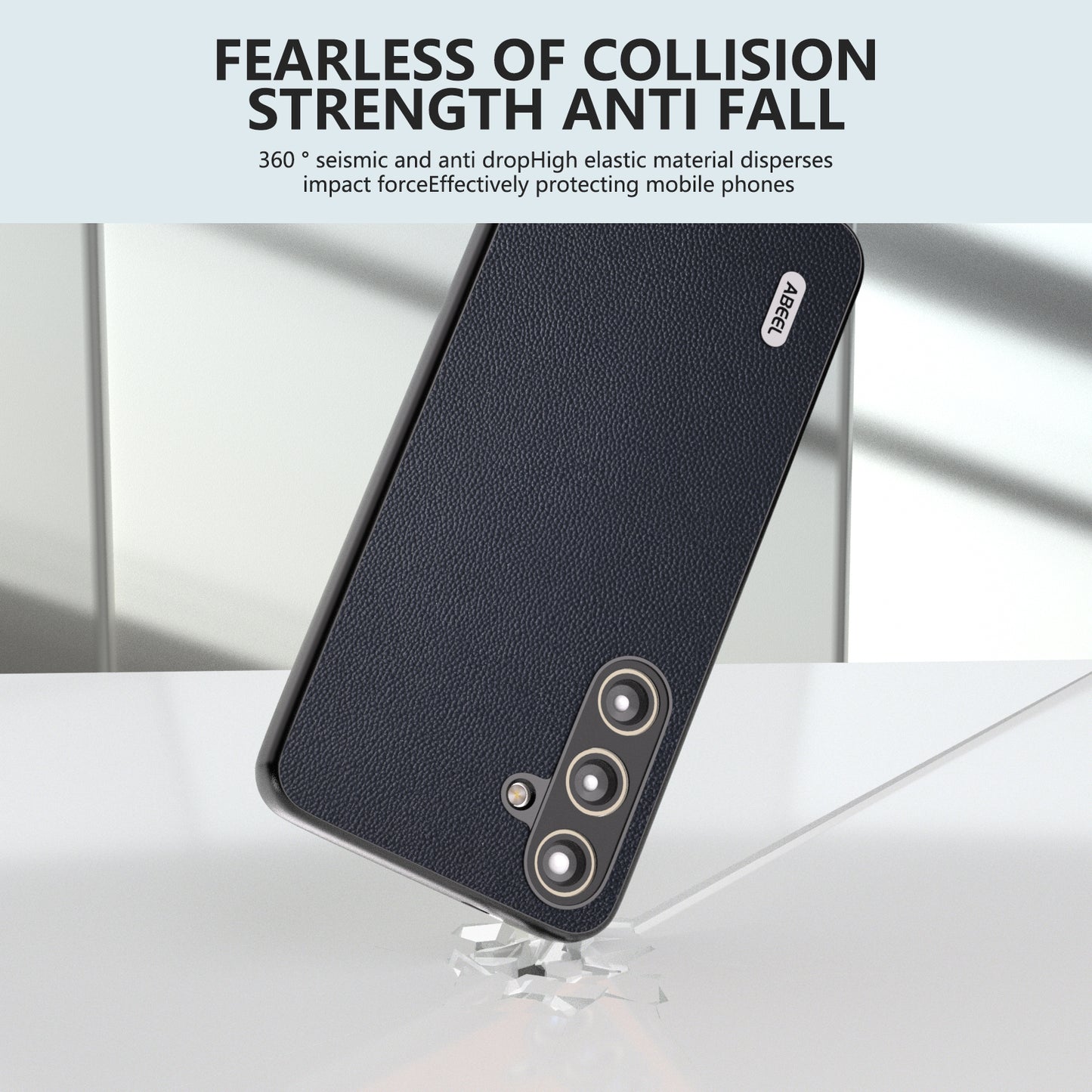 ABEEL For Samsung Galaxy S24 Case Genuine Cow Leather+PC Scratch-resistant Phone Protector - Blue