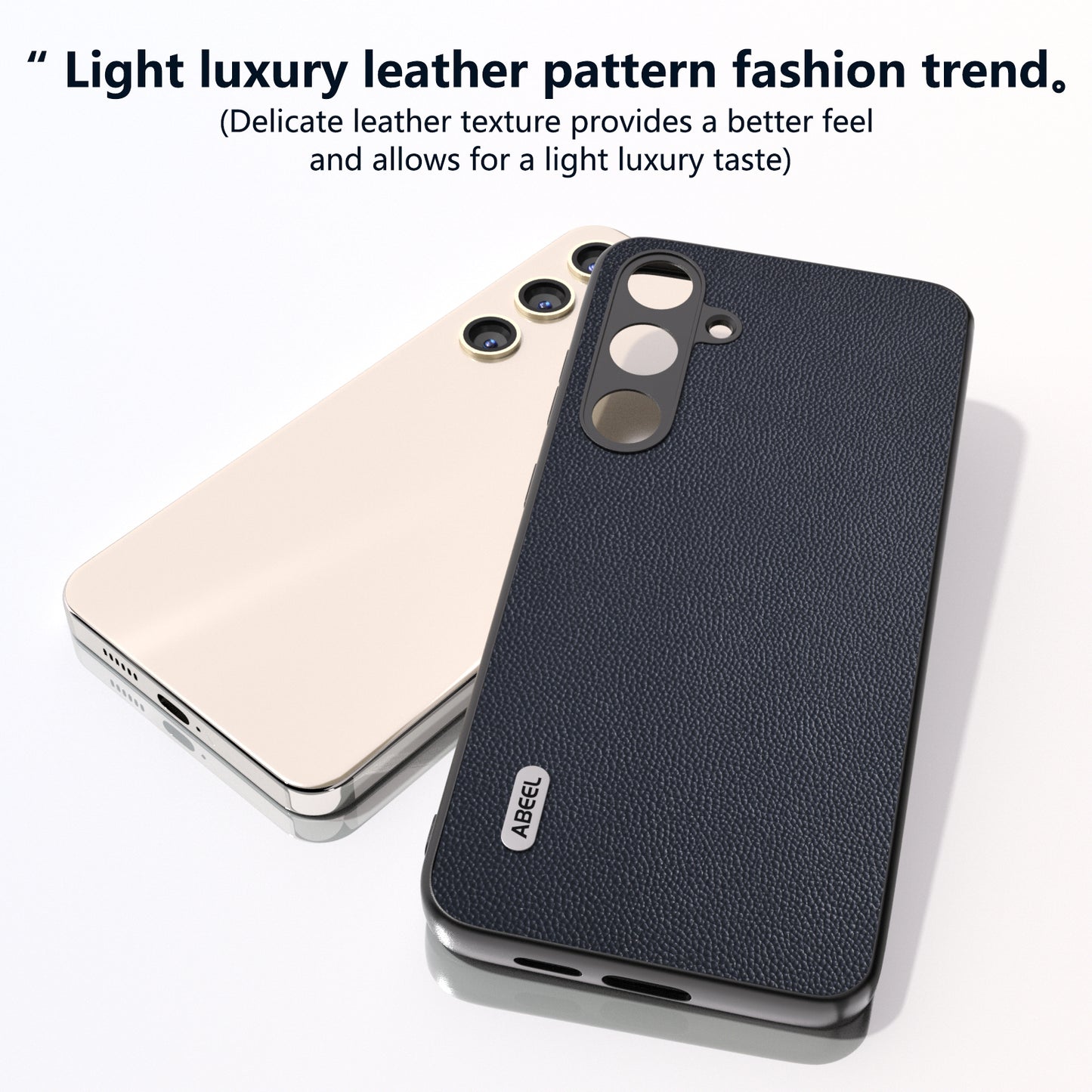 ABEEL For Samsung Galaxy S24 Case Genuine Cow Leather+PC Scratch-resistant Phone Protector - Blue