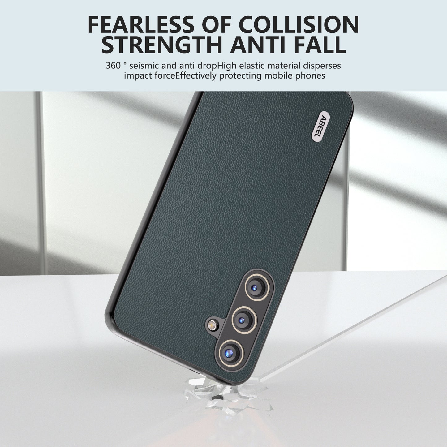 ABEEL For Samsung Galaxy S24 Case Genuine Cow Leather+PC Scratch-resistant Phone Protector - Green