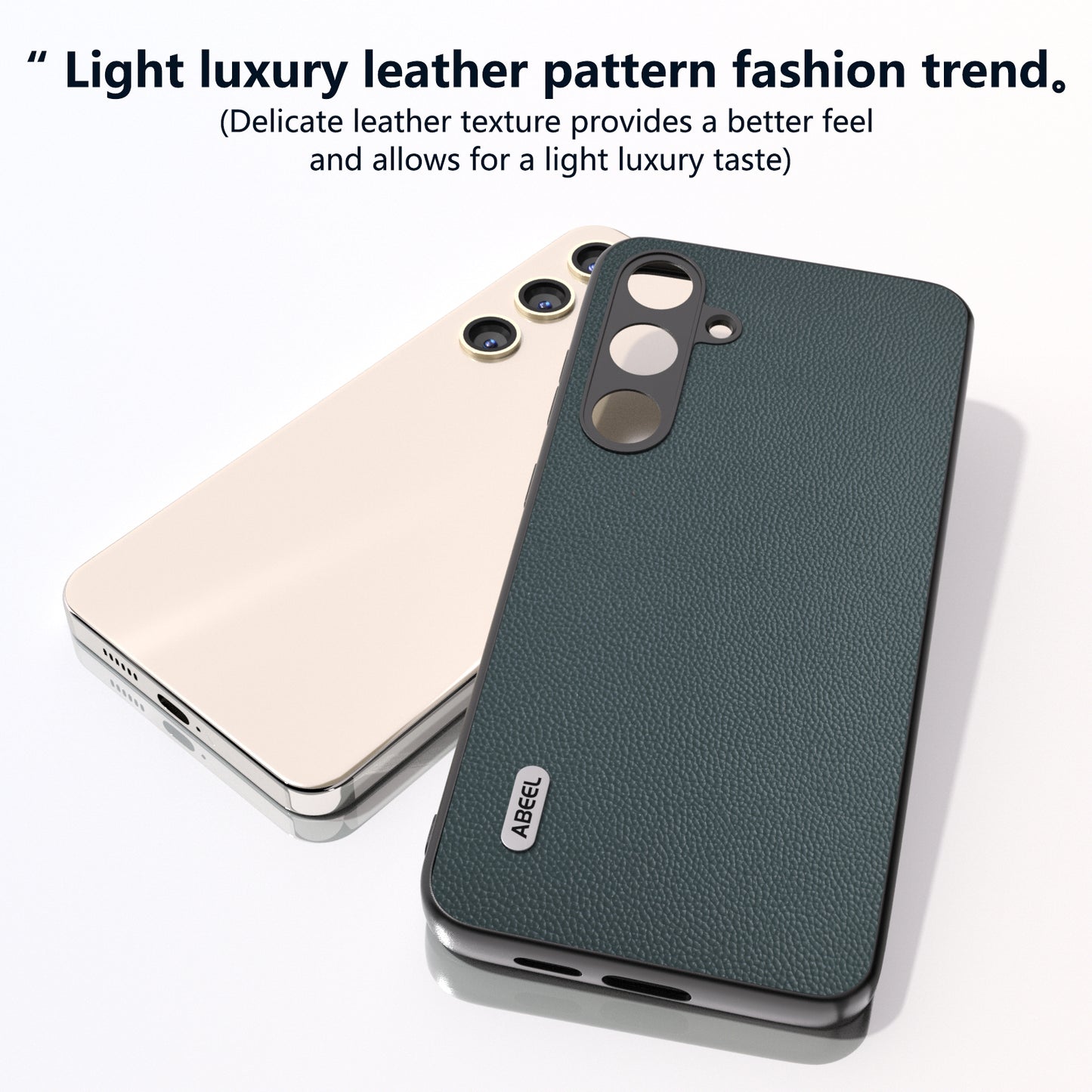 ABEEL For Samsung Galaxy S24 Case Genuine Cow Leather+PC Scratch-resistant Phone Protector - Green