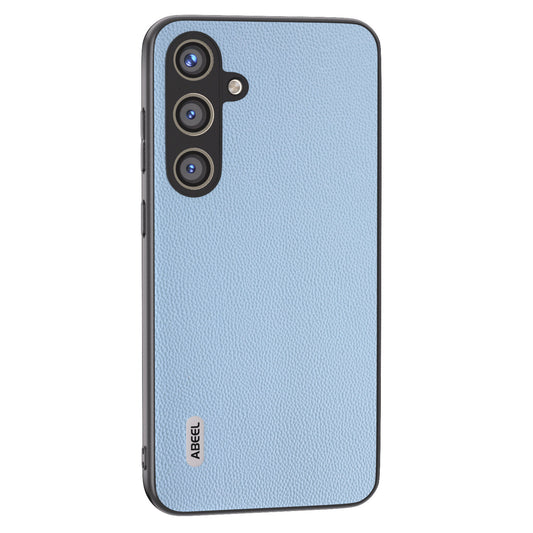 ABEEL For Samsung Galaxy S24 Case Genuine Cow Leather+PC Scratch-resistant Phone Protector - Sky Blue